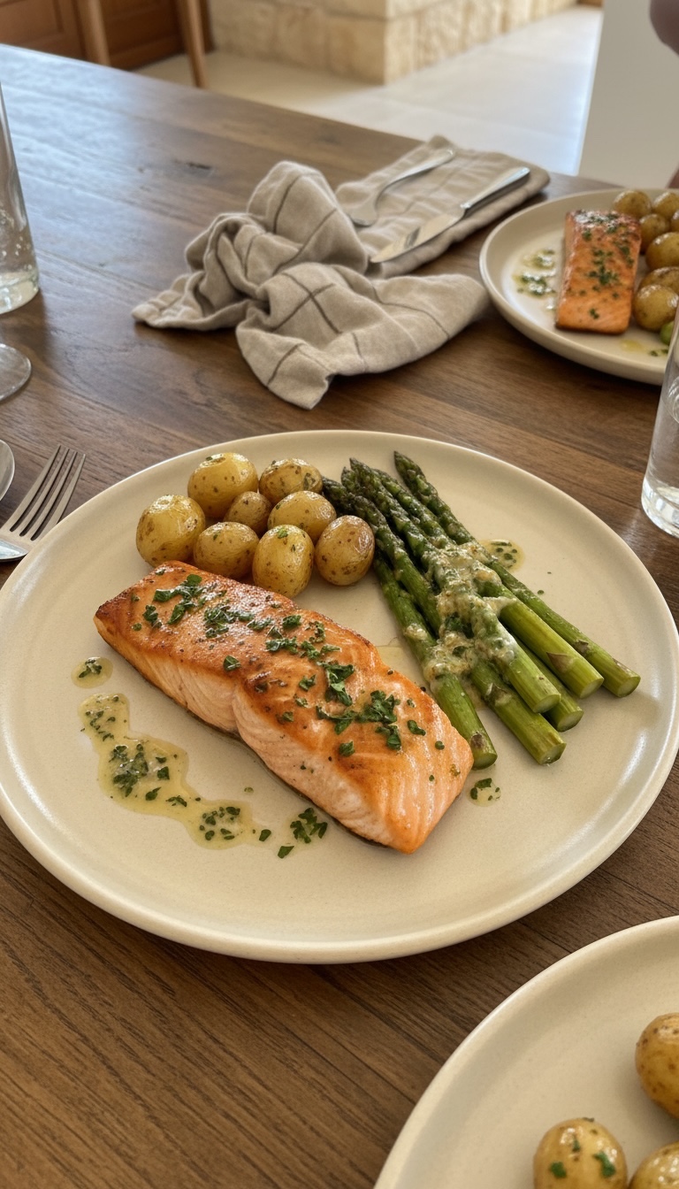 Salmon with asparagus and potatoes