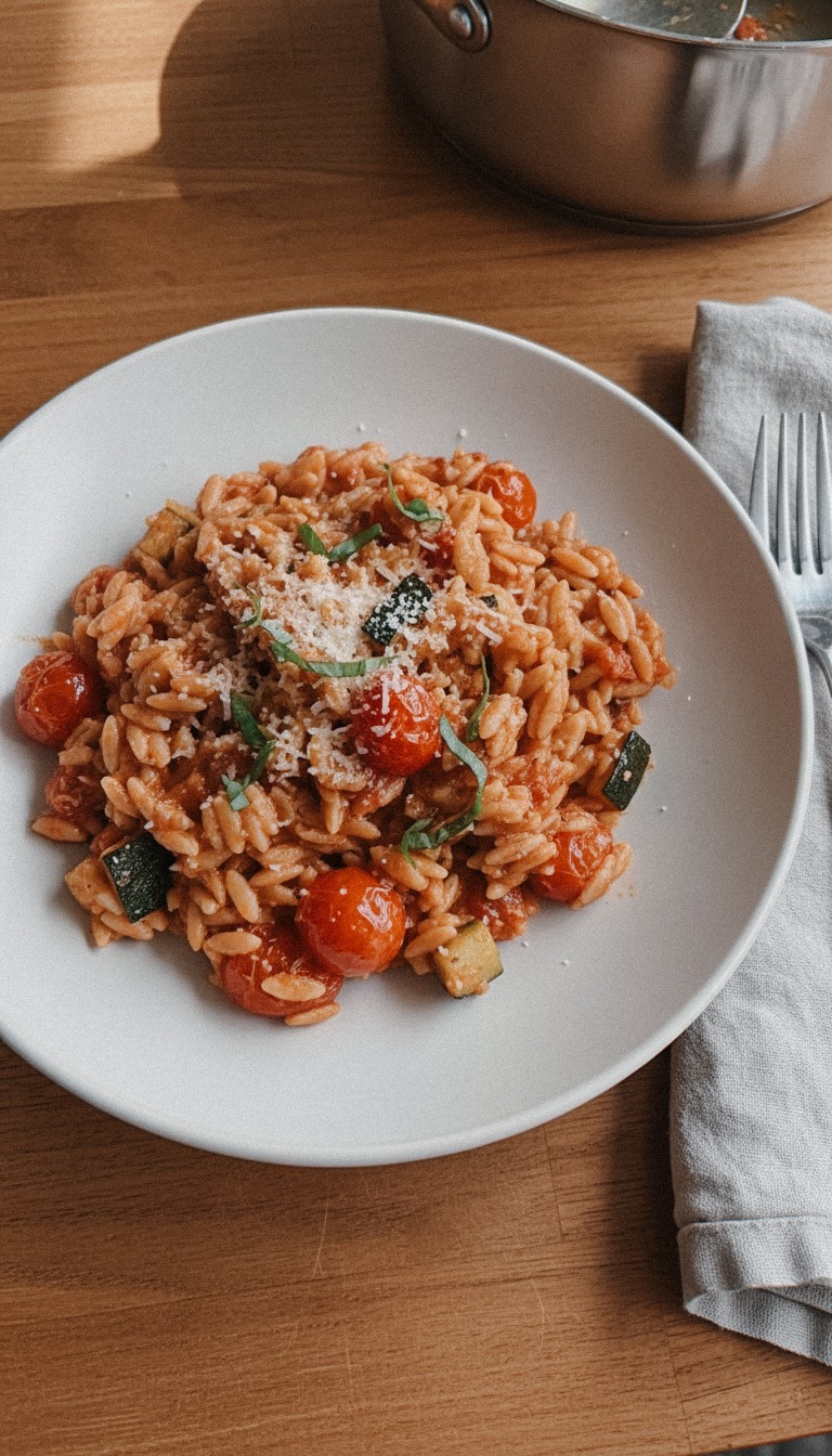 Orzo mit Tomaten, Zucchini und Parmesan
